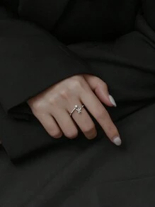 FOREVER QUEEN S925 Sterling Silver Adjustable Initial Rings Personalized Capital Letter Stackable Alphabet English Name Initial Letter Rings Jewelry Gifts For Women Teen Girls Birthday Valentine Day - Silver - View 3