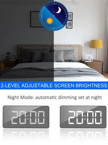 1 pieza Reloj despertador con espejo y pantalla de temperatura, luz LED, 2 puertos USB, decoración del hogar, decoración de dormitorio, regalo de cumpleaños/graduación - Blanco - Ver 6