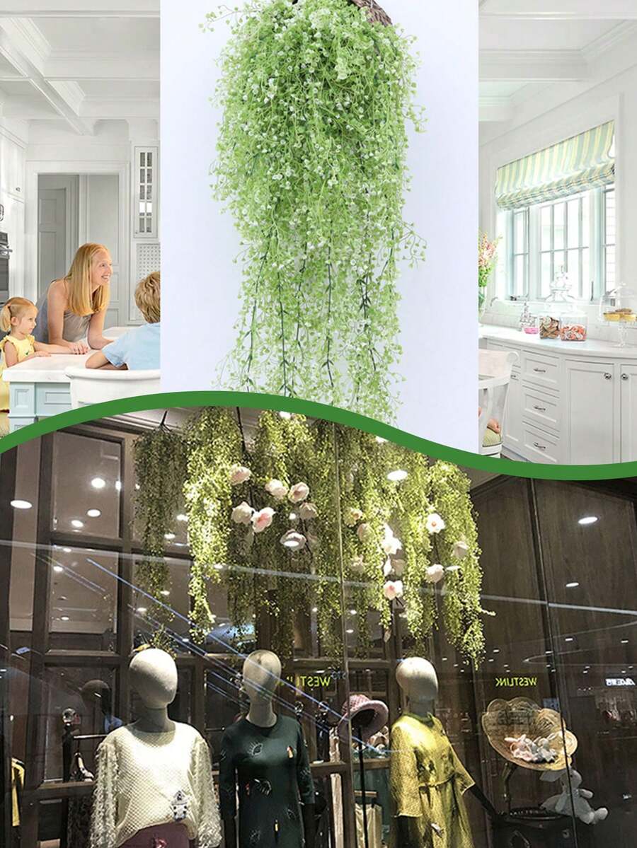 1入組120cm淺綠色人工懸垂藤蔓模擬花朵,適用於家居牆壁裝飾、花園婚禮懸垂裝飾 - Light Green - 查看 1