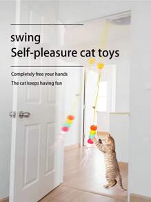 寵物貓掛在門上的聲音老鼠玩具羽毛棒,毛絨有趣互動有趣貓玩具 - 彩色 - 查看 1