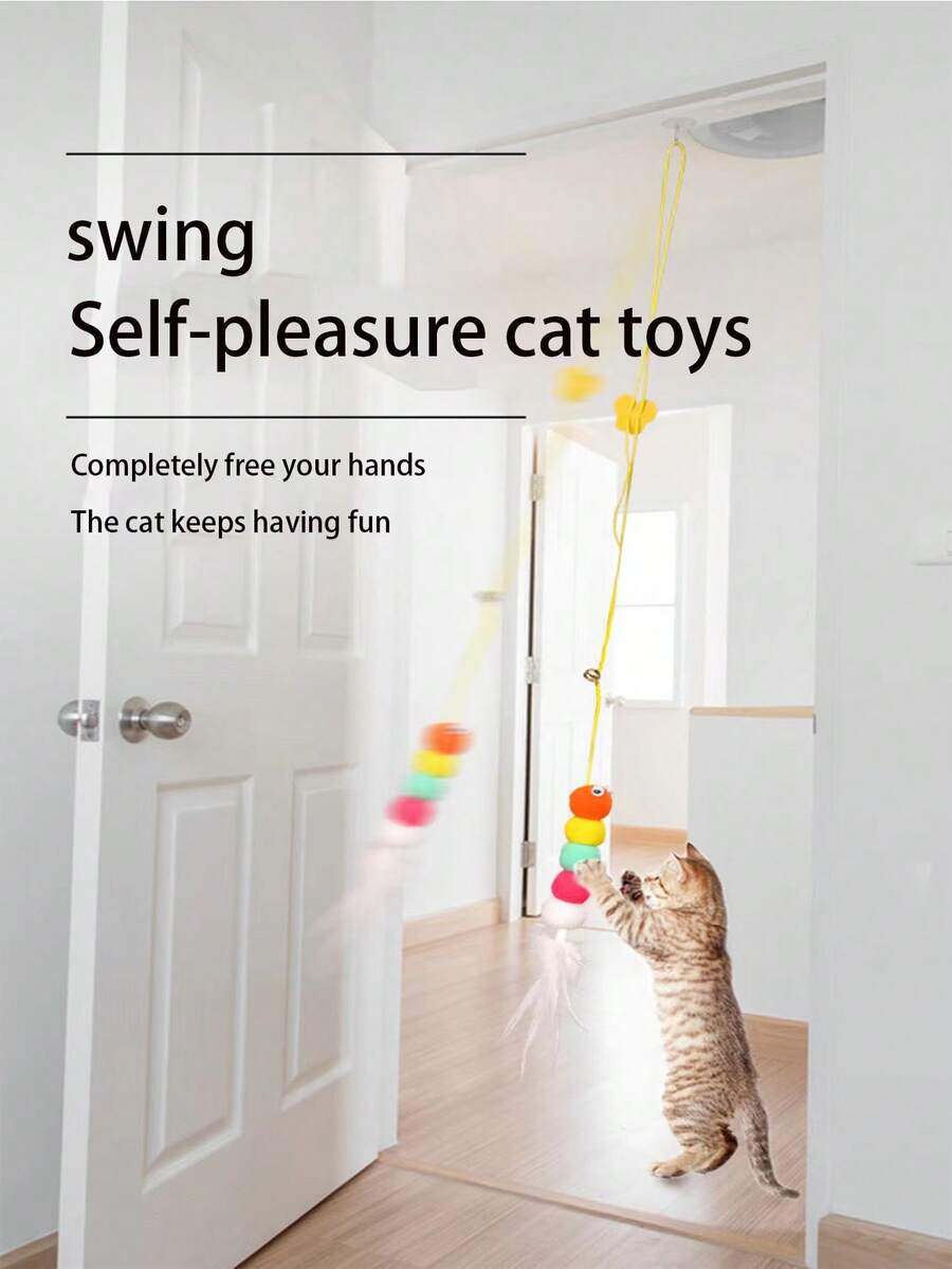 寵物貓掛在門上的聲音老鼠玩具羽毛棒,毛絨有趣互動有趣貓玩具 - 彩色 - 查看 1
