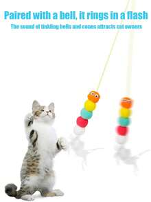 寵物貓掛在門上的聲音老鼠玩具羽毛棒,毛絨有趣互動有趣貓玩具 - 彩色 - 查看 2