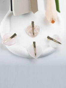 3 件装女士非弧形发夹，心形卷发夹，防皱，卷发夹，扁平造型夹，丙烯酸树脂制成，彩色无缝鳄鱼皮 - 彩色 - 查看 2