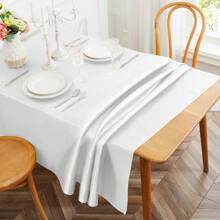 1 pieza Mantel rectangular de satén de 55*120 pulgadas, decoración de mesa de tela suave y brillante adecuada para bodas, novias, fiestas de cumpleaños y de graduación - Blanco - Ver 1