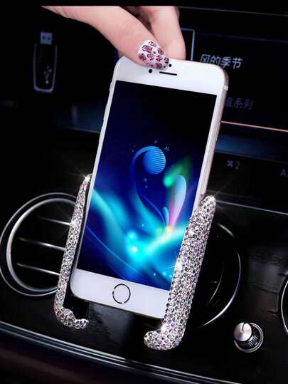 Soporte De Teléfono Para Automóvil Con Diamantes De Cristal Para Mujeres, Montaje En La Ventilación Del Aire Del Automóvil Con Clip, Soporte De Teléfono Móvil En Soporte De Automóvil De Accesorios Interiores