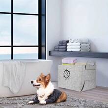 Foldable Dog Toy Storage Box With Handle, Rectangular Soft Felt Decorative Basket For Pet Supplies/Children'S Toys Storage Basket - Light Grey - View 5