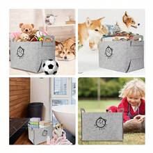 Foldable Dog Toy Storage Box With Handle, Rectangular Soft Felt Decorative Basket For Pet Supplies/Children'S Toys Storage Basket - Light Grey - View 4