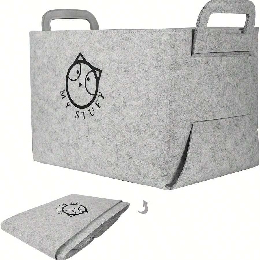 Foldable Dog Toy Storage Box With Handle, Rectangular Soft Felt Decorative Basket For Pet Supplies/Children'S Toys Storage Basket - Light Grey - View 1