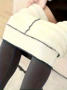 女士加厚保暖高腰瑜伽裤，透气紧身打底裤，适合秋冬季跑步、骑行、健身、滑雪等运动 - 灰色 - 查看 2