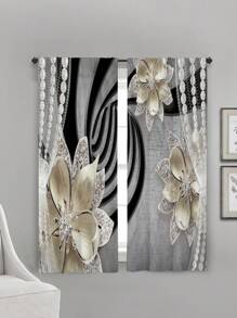 2 件裝紅玫瑰蝴蝶印花窗簾,無孔窗簾,參考臥室辦公室廚房客廳書房家居裝飾