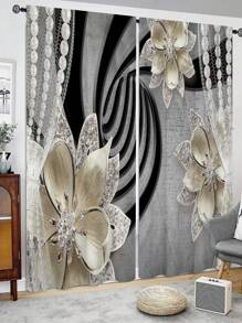 2 件裝紅玫瑰蝴蝶印花窗簾,無孔窗簾,參考臥室辦公室廚房客廳書房家居裝飾