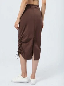女性腰部束口的休閑戶外兩用裙子 - 棕色 - 查看 4