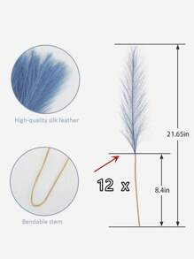 MEHELANY 25/12/6Pcs/Set Faux Pampas Grass, Blue Artificial Pampas, Boho Decor Artificial Reed, Silk Artificial Pompous Grass Floral Real Fake Pompas Grass Branches Vase Filler Flower Arrangement For Wedding Centerpieces Decor, Mother's Day Decor, Valentine's Day Decor, Party Decor, Blue Home Decor Artificial Plant, Valentine Day, Gift - Blue - View 4