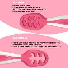 1套粉紅色嬰兒造型斷奶勺,適用於嬰兒和兒童學習飲食用具,包含嬰兒食品搗碎勺和湯匙 - 粉色 - 查看 2