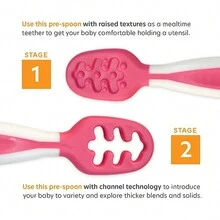 1套粉紅色嬰兒造型斷奶勺,適用於嬰兒和兒童學習飲食用具,包含嬰兒食品搗碎勺和湯匙 - 粉色 - 查看 4