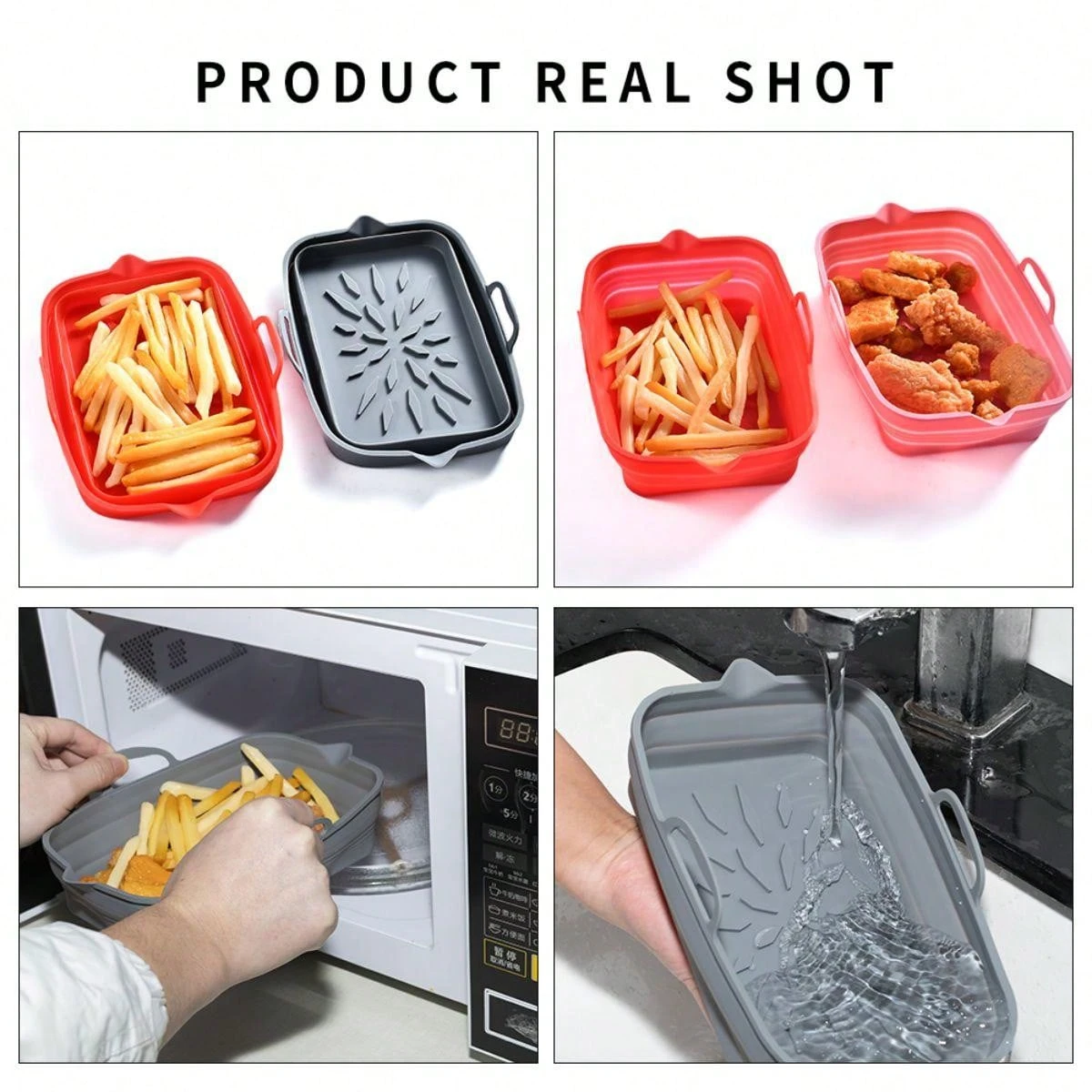1pc Rectangular Foldable Silicone Tray, Air Fryer Accessory, Reusable