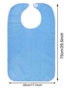 1件純色成人圍兜,老年人餐飲衣物保護套,帶口袋,防水防污,可調節加厚法蘭絨和超纖圈布款式,適用於老年人和成人,可機洗,藍色毛巾材質可擦拭嘴巴 - 藍色 - 查看 6