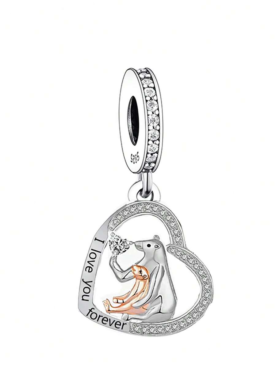 1個925純銀心型北極熊吊墜配件,適用於珠寶設計製作,男女通用,可用作紀念/生日禮物