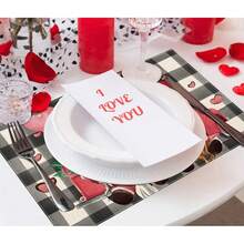 1入粉紅色心形氣球侏儒圖案情人節餐墊,季節性12x18英寸亞麻桌墊,適用於派對廚房餐廳空氣感節日裝飾 - 黑白格 - 查看 4