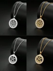 1 件女士不锈钢新月镶水钻和五角星护身符项链，情侣礼物 - 時尚系列 - 查看 11