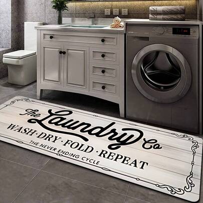 1 件木纹字母吸水速干洗衣房地毯、现代简约浴室垫、防滑浴室装饰地毯、易于清洁的浴室地垫、缓解疲劳的厨房地垫、浴室装饰、适用于洗衣房、浴室、走廊、入口区域（请选择正确的尺寸）