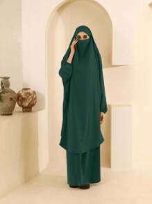 1 套女士长款围巾和头巾套装女士头巾适合阿巴亚面纱服装 - 墨綠色 - 查看 4
