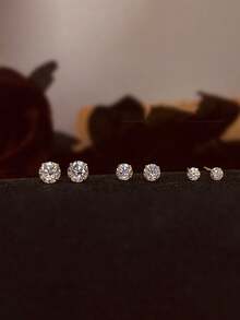 1對時尚簡約s925純銀單鑽四爪小耳環,適合女性日常佩戴 - 金色 - 查看 1