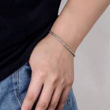 Pulseira masculina cordão baiano aço inox legítimo prata - Prata - Visão 4
