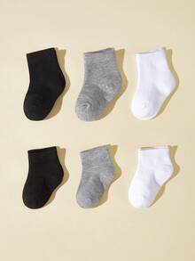 6 Pairs/Set Basic Style Low Cut And Mid Cut Baby Socks - Black and White - View 2
