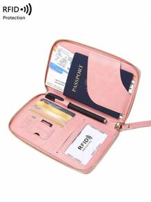 CHARM INFINITE Rfid Blocking Creative Airplane Passport Holder Wallet With Zipper, Multiple Card Slots And Wrist Strap For Tickets, Credit Cards Travel Stuff Travel Organiser Travel Items Travel Wallet Passport Holder Passport Wallet Beach Vacation Bag Summer Christmas Vacation - Pink - View 8