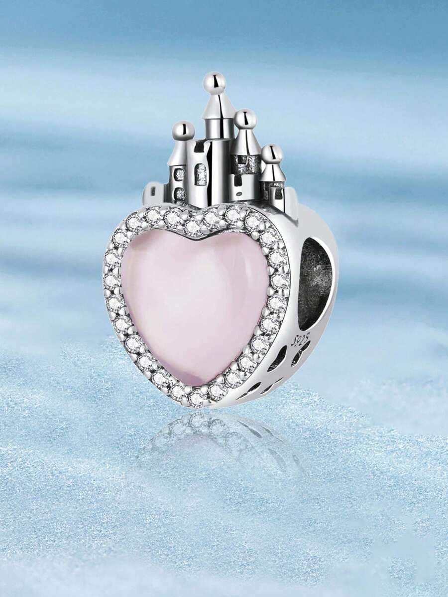 Newsoul 1入組的時尚精美真實925純銀公主Love城堡吊墜釘珠適合女士適合手鍊手鐲DIY珠寶製作週年紀念日約會禮物精細的女士們珠寶和手錶 - 銀色 - 查看 1