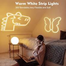 霓虹燈條暖色led燈條防水切割柔性霓虹燈條適用於室內外裝飾、廚房、臥室、花園、飯店 - 米色 - 查看 6