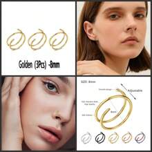 20g雙環鼻環,外科鋼螺旋鼻環,男女通用鼻針飾品-8mm-銀黑金玫瑰金彩虹色,適用於單邊穿孔 - 彩色 - 查看 6