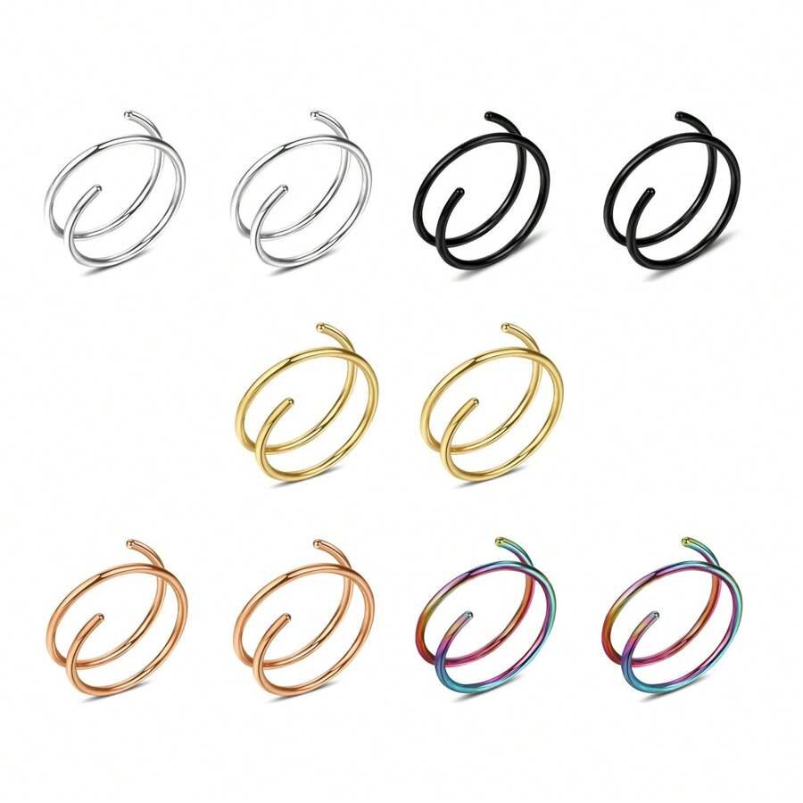 20g雙環鼻環,外科鋼螺旋鼻環,男女通用鼻針飾品-8mm-銀黑金玫瑰金彩虹色,適用於單邊穿孔 - 彩色 - 查看 1