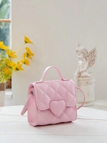Gradient Heart Shaped Girls' Cute Flap Top Handle Bag - Pink - View 2