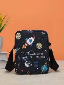 卡通印花防水肩袋,大容量和3d設計,適用於學生 - 黑色 - 查看 4