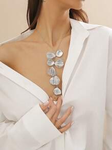 1pc Vintage & Exquisite & Personalized Leaf Tassel Y-Shaped Gold-Tone Necklace, Perfect Gift For Women On Festival Parties - Silver - View 2