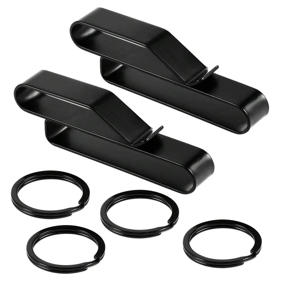 2個皮帶夾,帶有4個鑰匙扣,不銹鋼皮帶鑰匙夾,戰術鑰匙扣適用於警察和消防人員 - 黑色 - 查看 1