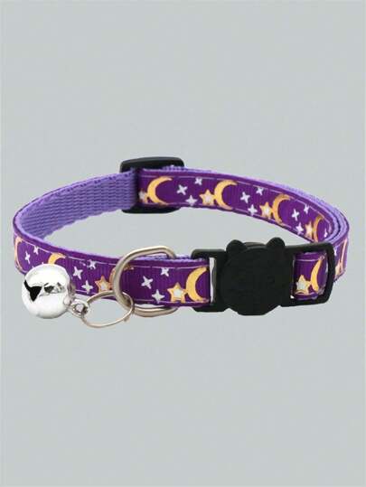 1pc Star & Moon Design Pet Collar With Cat Buckle & Reflective Strap For Cats And Dogs