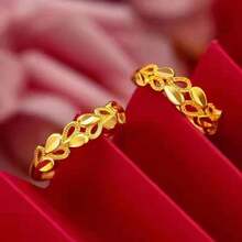 1 件镂空互锁心形可调节女士心形戒指 - 金色 - 查看 5