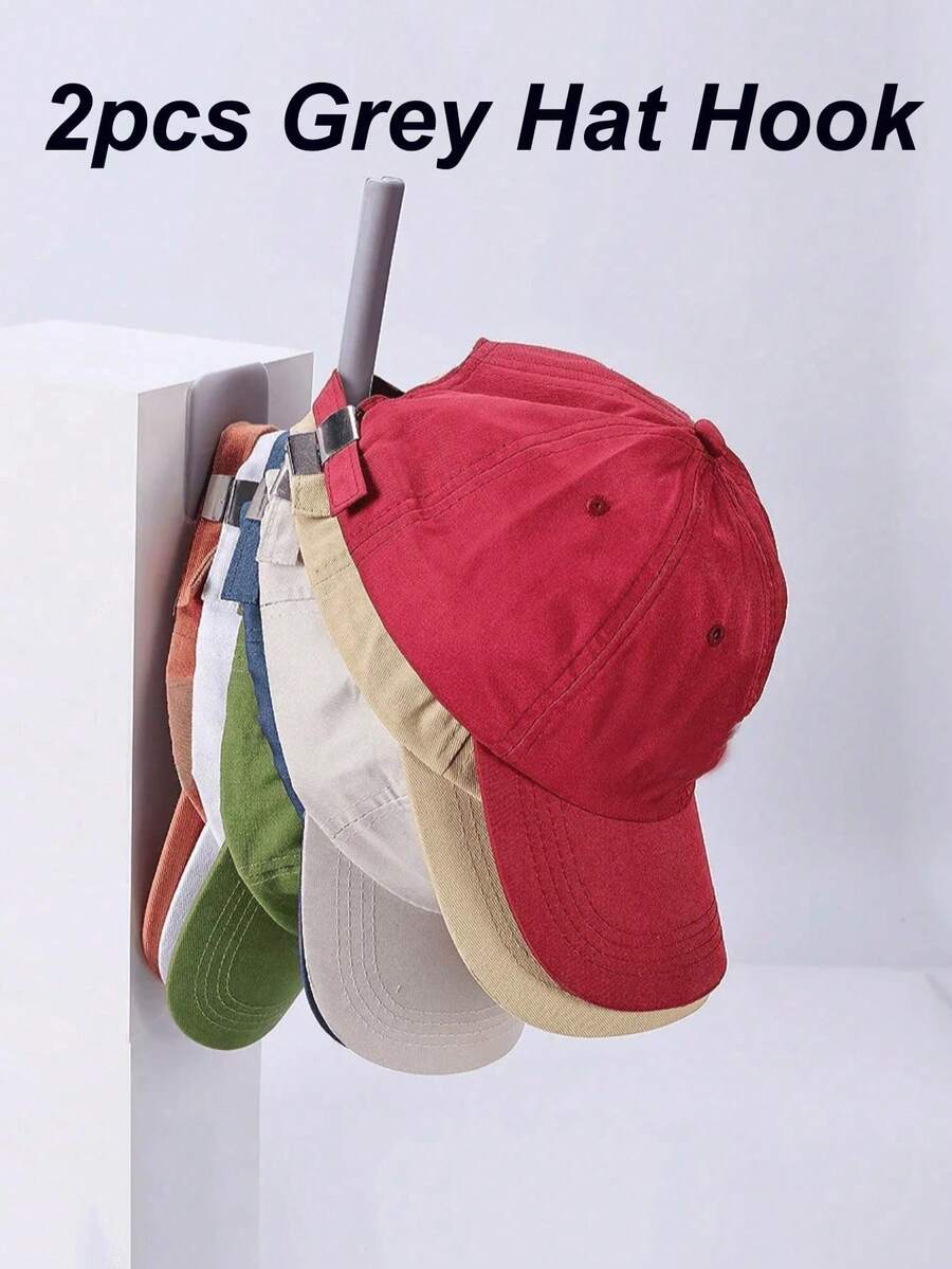 2入組帽架帽子架帽架帽子架帽子組織衣架掛鉤,棒球帽收納架,浴室收納架,壁掛式黏貼帽架,無需鑽孔,掛在牆上的帽子毛巾衣服掛鉤 - 灰色 - 查看 1