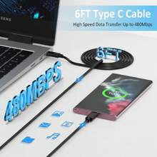 2入組/條6英尺/ 200厘米快充type-c To Type-c耐用數據傳輸線和適配器,適用於三星s24系列/galaxy S23 Ultra/s23/s23+/s22/s22 Ultra/s22+/note 10/20/ S20/s20 1/s10 Galaxy Tab S7/s8 - 黑色 - 查看 4