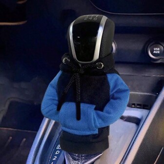 1pc Car Gear Shift Knob Cover, Cute & Fashionable Mini Hoodie Design, Easy To Install, Universal Blue Color, With Replaceable Knob