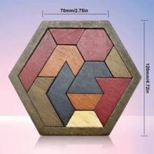 Hexagonal Tangram Puzzle, Wooden Jigsaw Puzzle Toy, Challenging Brain Teaser Wooden Puzzle Game For Adults, Family Portable Puzzle Educational Game, New Year Gift, New Year Game, Valentine's Day Game, Valentine's Day Gift - Multicolor - View 5