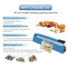 Sellador térmico de bolsas de plástico, máquina selladora de bolsas por pulso, máquina selladora de bolsas de PE, máquina selladora térmica con kit de reparación (12") - Azul - Ver 4