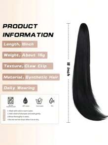nimoki 18 Inch Synthetic Fiber Ponytail Hair Extension, High Strength Fiber Wig, Clip-In Style (Black) - Black - View 2