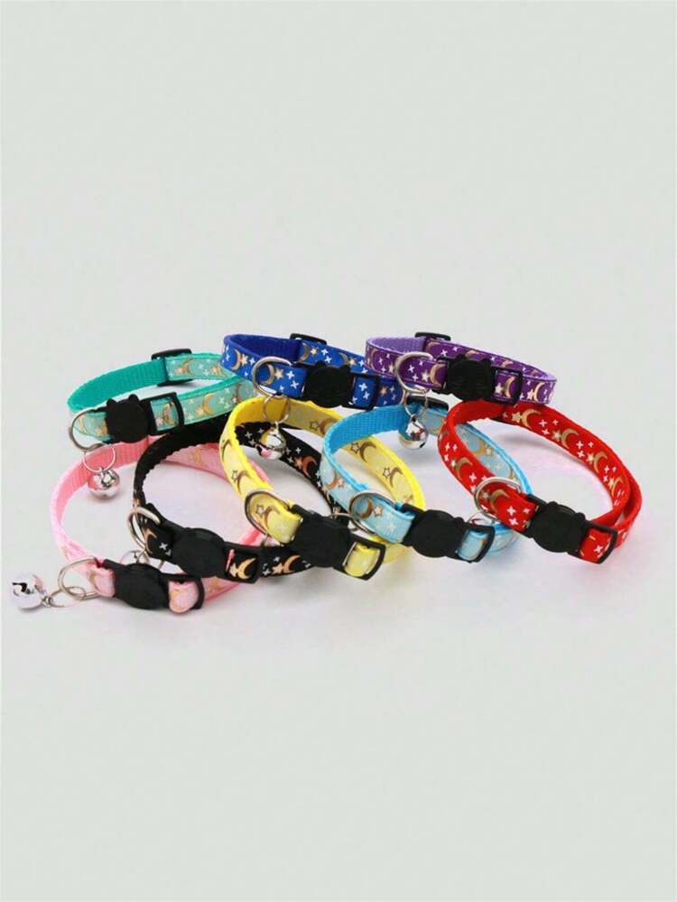 1pc Star & Moon Decor Cat & Dog Collar With Buckle & Reflective Strip