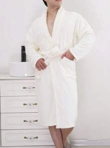 Men's Solid White Bathrobe - White - View 3