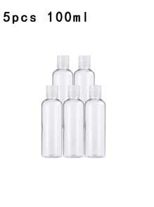 5入組100ml帶翻蓋塑膠空擠瓶,透明可裝飾液體、乳液、沐浴露、化妝品之旅行容器（透明）。便攜旅行尺寸塑膠瓶-可供洗漱用品和化妝品使用-可裝填並且螺紋瓶蓋和翻轉蓋均已包含在內 - 無色 - 查看 1