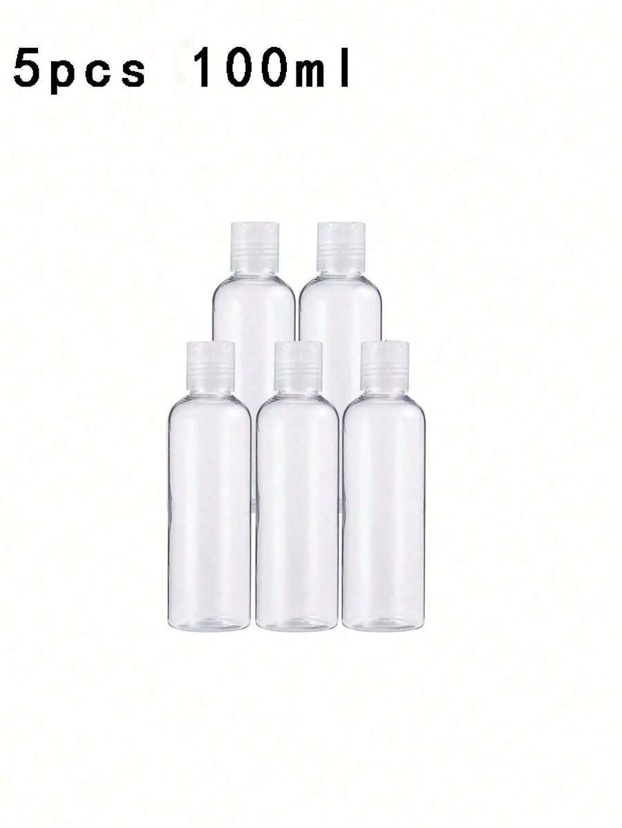 5入組100ml帶翻蓋塑膠空擠瓶,透明可裝飾液體、乳液、沐浴露、化妝品之旅行容器（透明）。便攜旅行尺寸塑膠瓶-可供洗漱用品和化妝品使用-可裝填並且螺紋瓶蓋和翻轉蓋均已包含在內 - 無色 - 查看 1